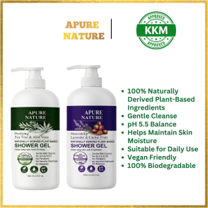 【NO SLS & PARABEN】1000mL APURE NATURE NATURAL SHOWER GEL TEA TREE/LAVENDER EXP 2028